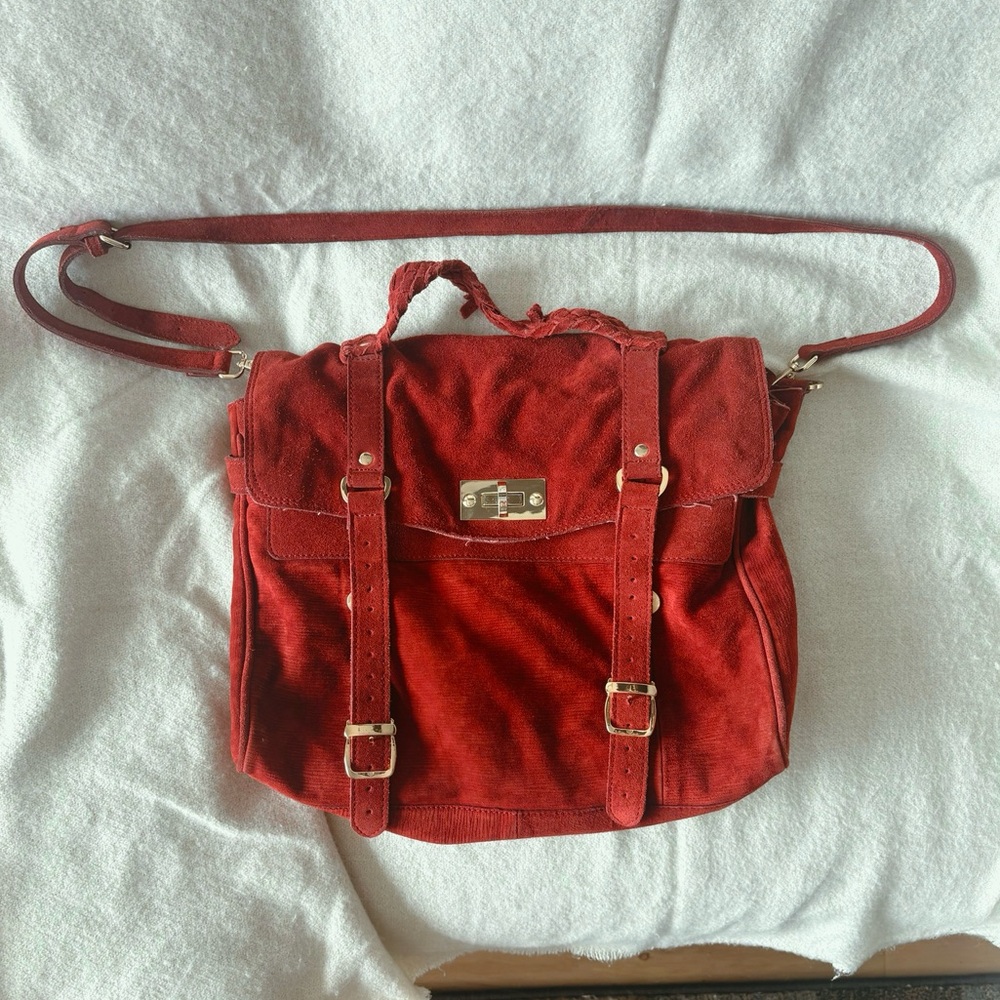 Free people red leather messenger bag tote